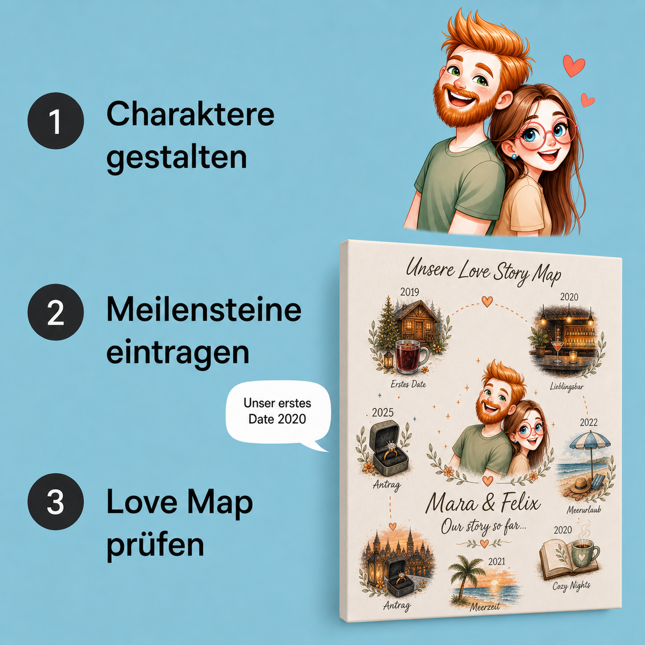 So entsteht deine Love Story Map mit passendem Paar-Portrait