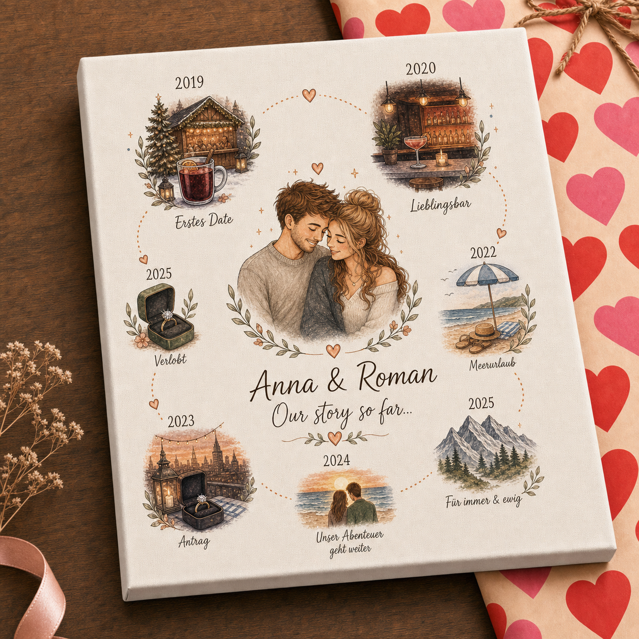 Love Story Map Canvas Mockup mit Symbol-Design